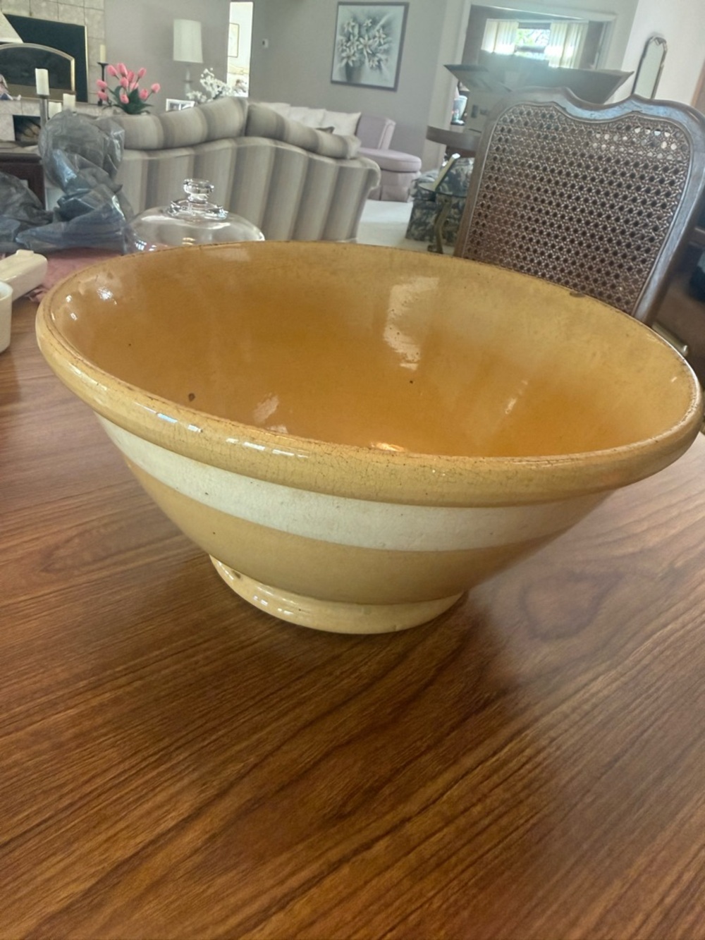 Antique Watt YellowWare 12" Mixing Bowl Single White Band Americana 19th Century - Picture 9 of 9